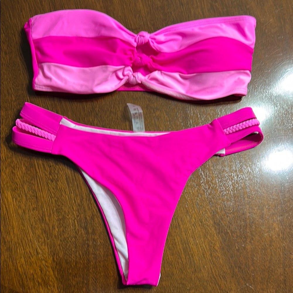 Vibrant Pink lightly padded strapless Bikini Set- NWOT